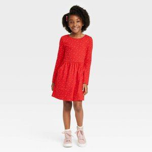 Girls' Printed Long Sleeve Dress Cat & Jack Red Medium